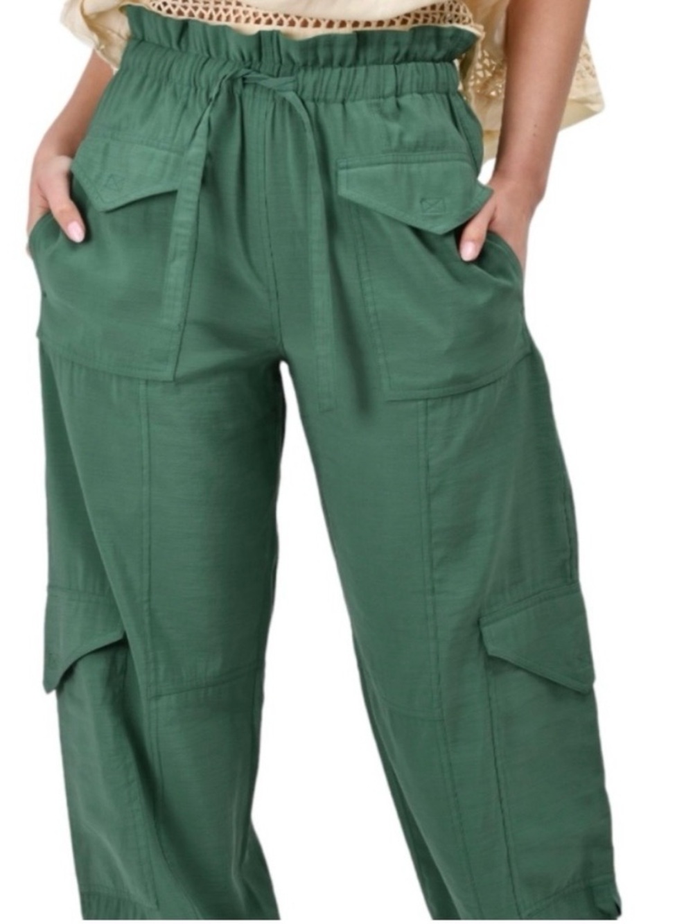 Ganni Paper Bag High Waist  Green Cargo Pants Comfort Women’s 38